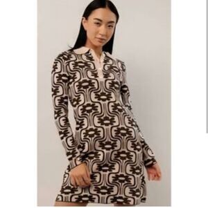 Polagram Geometric Patterned Brown Dress